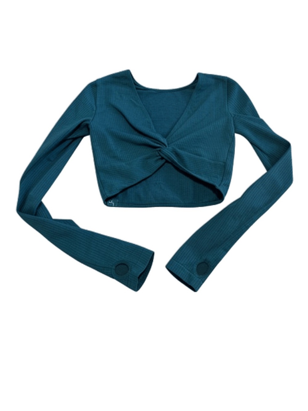 Target Teal Ribbed Twist-Front Long Sleeve Crop Top